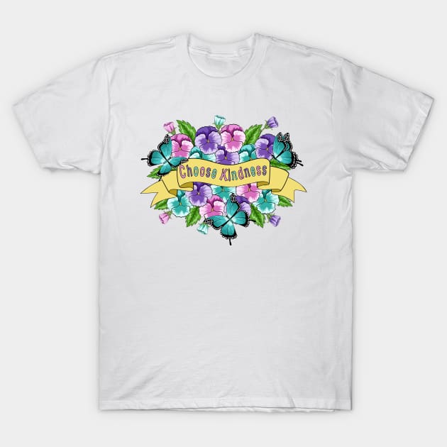 Choose Kindness - Pansy Flowers T-Shirt by Designoholic